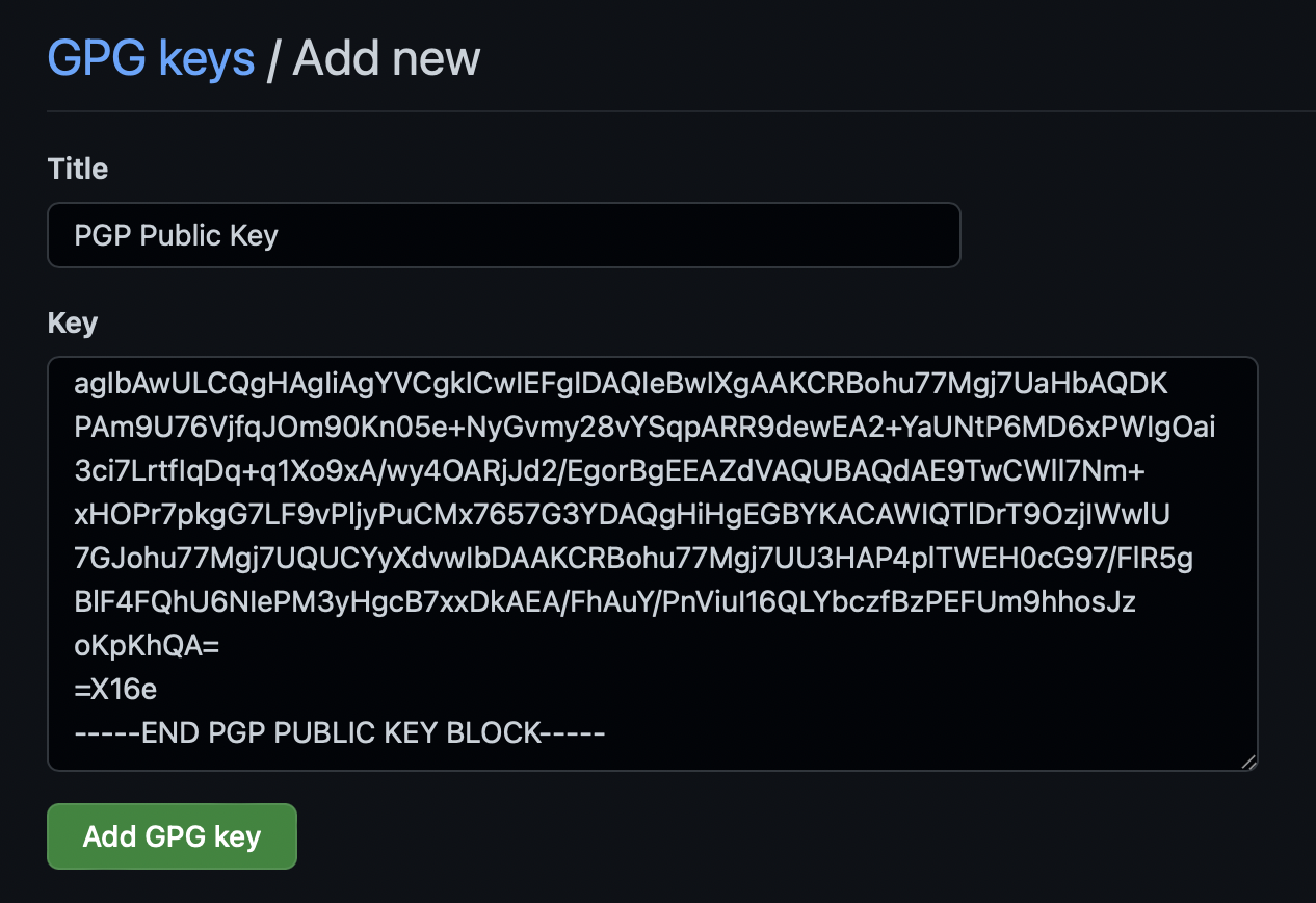 GPG keys / Add new